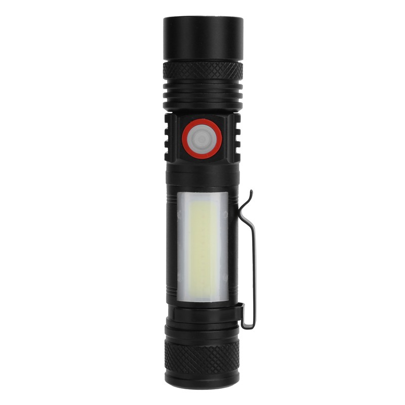 T6+COB Electric Torch Telescopic Zoom Powerful Flashlight Dual Light Sources
