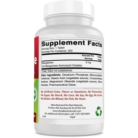 Best Naturals Manganese (Manganese Amino Acid Chelate) 8 mg- 250 Tablets