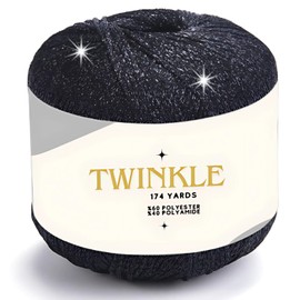 Art of Yarn Twinkle Metallic Glitter Yarn Sparkle Fine 1 Light fingering weight worsted gold silver for Crochet Knitting, 25g 0.88oz, 175 yard Soft Craft Shawls Cardigans Bags Sparkly Lurex Silver 960