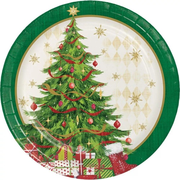 Creative Converting Tasteful Tree Traditional Classic Christmas Holiday Party 7"