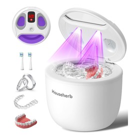 Househerb Ultrasonic Retainer Cleaner, Dental Cleaning Pod for Denture, Mouth Guard, Aligner, Night Guard, Braces, Toothbrush Heads, Jewelry, 45kHz Retainer Cleaner Machine with Digital Timer & 200ML