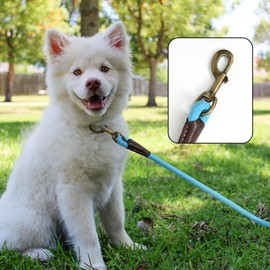 Mile High Life Dog Leash | Strong Rope Dog Leash w Soft Leather Wrapped Handle | 4 Feet Dog Leash w Heavy Duty Clasp | Blue Rope Leash for Small Medium Large Dogs | Diameter 1/2" (48 Inches)