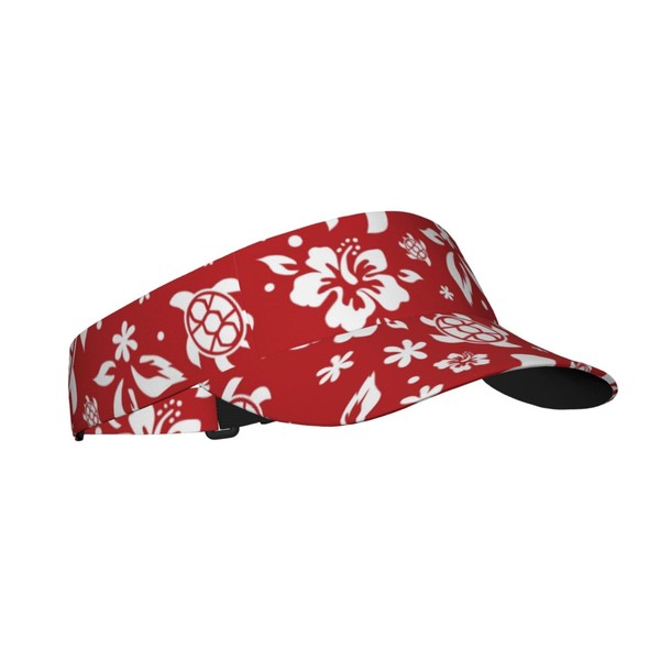 Hawaiian Print Visor Cap, Red and White Hibiscus Pattern with