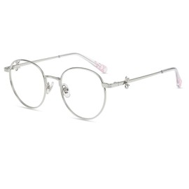 Firmoo Blue Light Filter Glasses Without Prescription Women's Bow Knot Element Round Computer Glasses Screen Glasses Metal Frame Glasses, silver