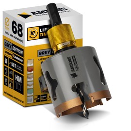 68 mm HM Hole Saw Grey Edition - for Wood, Tiles, Fibre Cement, Plaster, Aerated Concrete, Plasters - Hole Drill / Circular Saw / Hole Cutter - Cutting Depth 58 mm - Includes Quick Change Attachment