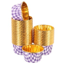 sourcing map 100 Pcs Single-Sided Aluminum Foil Cupcake Liners, Greaseproof Muffins Baking Cupcakes for Wedding Birthday Party Decoration, Purple (Round-Grid)