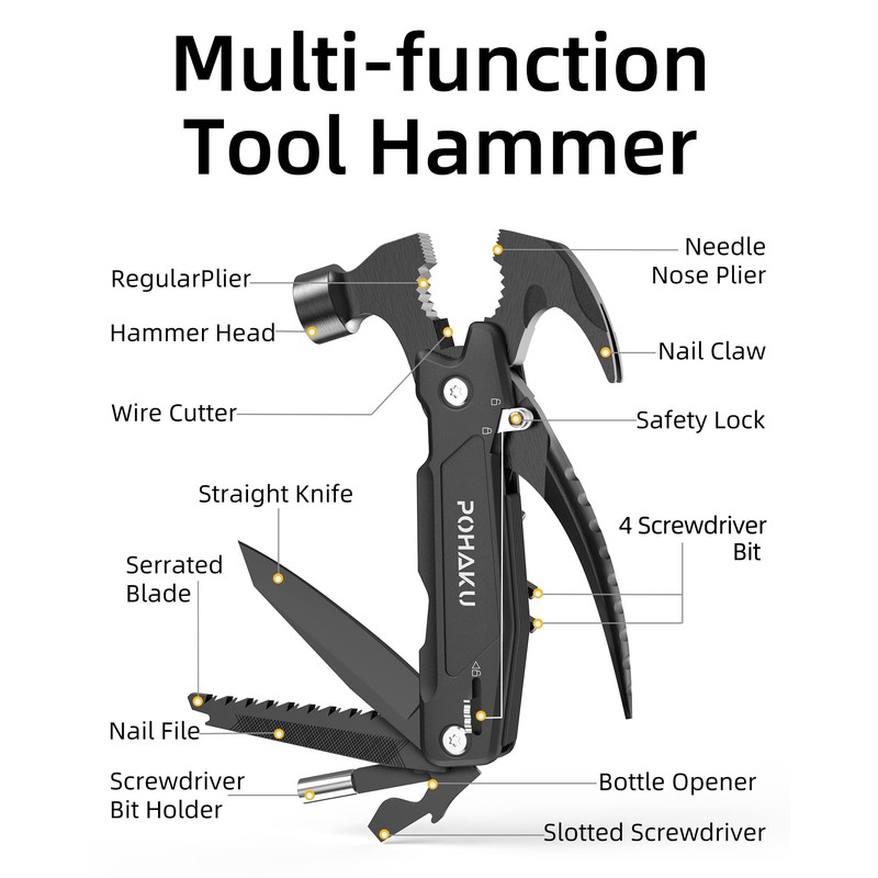 Pohaku 14-in-1 Multitool Hammer, Pohaku Multitool with DIY Stickers, Safety