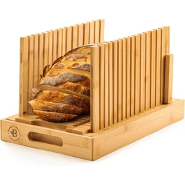 Bread Slicer for Homemade Bread - Bambüsi Upgraded Adjustable Bamboo Bread Cutter Board, Foldable Slicing Guide with Crumb Tray for Sourdough, Artisan Loaves, Bagels, Cakes, Bakery Kitchen Gadget Gift