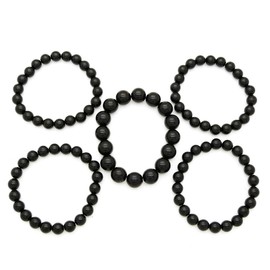 Fashion21 Women's Simulated Pearl Stretch Bracelet Stack 5 Piece Set (Black)