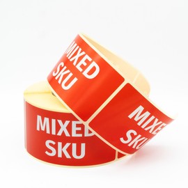 MD Labels Warning Labels on Roll 100 x 50 mm - 500 - Mixed SKU Parcel Stickers for Shipments Shipping Labels - Neon Bright Red - Package Stickers - Labels for Shipping - Packaging Stickers