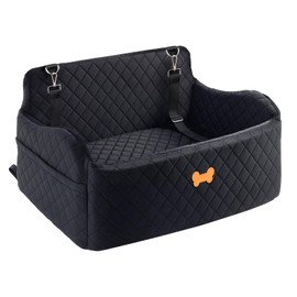 KEELUXE Car Seat for Large Size Dog, Booster Seat for Dogs Under 55 lbs or 2 Small Dogs, Soft Car Dog Bed Filling in Thick Memory Foam with 2 Safety Leashes and Storage Pocket (Black)