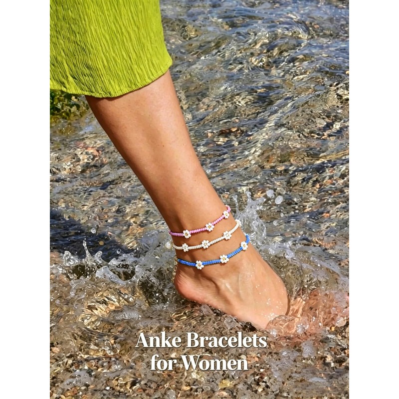 Ursumy Boho Ankle Bracelets for Women Summer Beaded Foot Chain