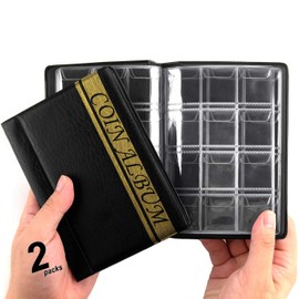 CenterZ 2 Pack of 120 Pockets Coin Album, 4.4 x 6.1 Handy Souvenir Penny Book, Coins Collection Holder for Pennies Collecting Passport, Hobby Coin Collector, Money Specie Display Storage Case (Black)