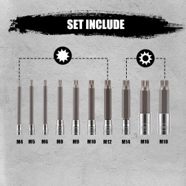 10PC XZN Triple Square 12 Point Spline Bit Socket Set Tamper Proof Extra Long MM