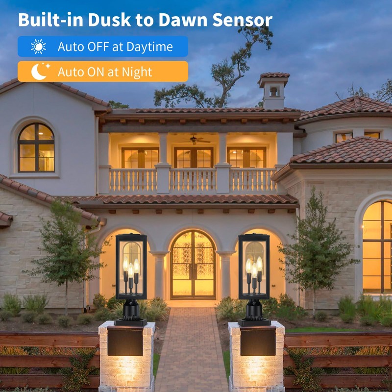 MYHXQ 16.6'' Dusk to Dawn Post Light Outdoor, Large 3-Light