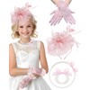 Girls Tea Party Fascinators Hats Lace Gloves Pearl Necklace Set