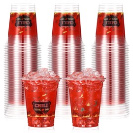 Baderke 100 Pcs Cook off Cups for Party, 12 oz Disposable Clear Plastic Cups Bulk for Party Supplies Decorations Cooking Drinkware Beverage Snacks(Red,Pepper)