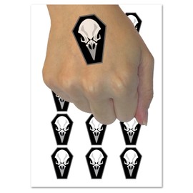 Raven Skull Coffin Goth Macabre Temporary Tattoo Water Resistant Fake Body Art Set Collection - 15 2" Tattoos (1 Sheet)