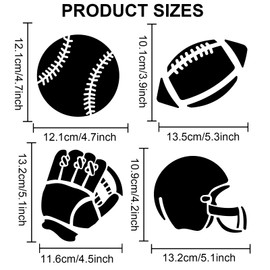 MAYJOYDIY 2pcs Baseball Rugby Stencil Sports Ball Stencils Baseball Bat Hat Shoe Glove Medal Template 11.8×11.8inch with Paint Brush Decor on Walls Fabric Furniture