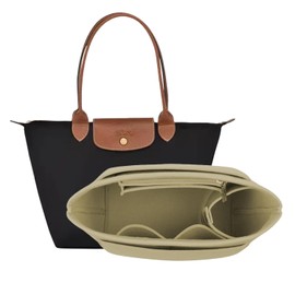 D.DUO Bag Insert Organiser, Wallet Accessories, Suitable for Longchamp Carry Bag with Long Handle (Beige, M (Long Handle)