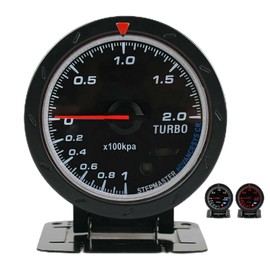 60 mm Boost Gauge LED Turbo Boost Gauge Universal 60 mm LED Turbo Boost Meter Gauge Black Shell for Car Racing Car 0-200 Kpa