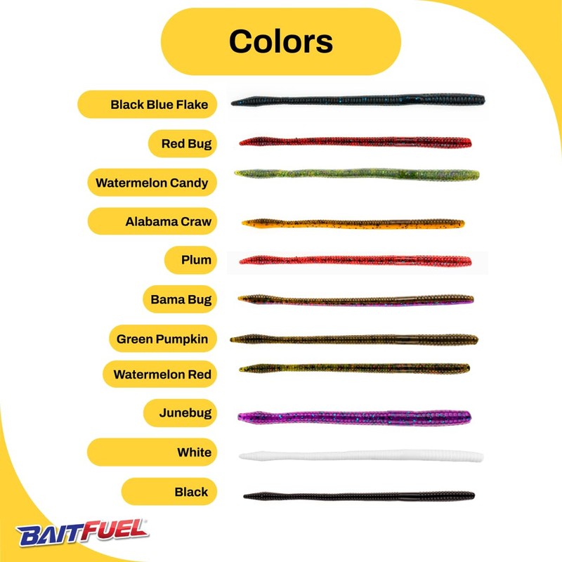 BAITFUEL T-Mac Durable Straight Tail Worm Infused with Supercharged X55