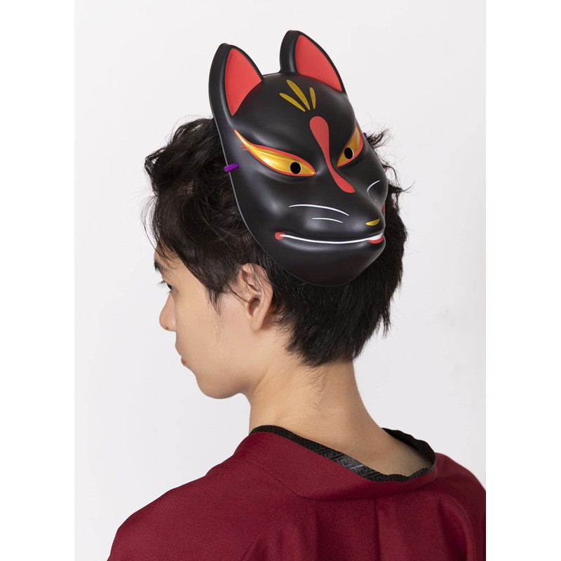 Party City Japanese-Style Folk Art Mask, Fox, Black