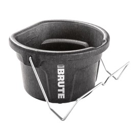 Rubbermaid Commercial Products Brute 2-Gallon 3-in-1 Flat-Back Feed Bucket with Hook-Hang-Carry Handle, RigidCell Strength, Pour Spout, USA Made for Horse & Livestock