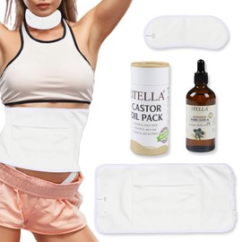 Original Castor Oil Pack Wrap - 2 Pack Castor Oil Packs | Castor Oil Pack for Liver Detox - Heatless, Less-Mess, Reusable - Wrap with Neck Pad, Cold Pressed Castor Oil Bottle Included (100ml)