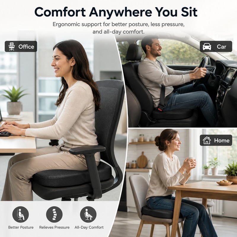 Memory Foam Seat Cushion for Chair Comfort – Non-Slip U-Shaped