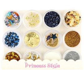Princess-style Resin Parts, Space System, Resin Nails, Sealed Materials, Set of 12 Types