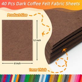 40 Pcs 8 x 12 Inches Dark Coffee Felt Fabric Sheets,1mm Thick Craft Felt Fabric Sheet for DIY Projects,Patchwork Art,Sewing Crafts,Party Decoration