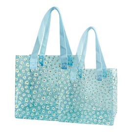 ONEART Daisy Flower PVC Tote Bag, Small Clear PVC Handbag for Beach Vacation Shopping, Waterproof Purse Bag, Sky Blue