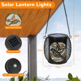 Solar Lights for Outdoors, Pack of 2 Solar Lights Hanging, Automatic On/Off, IP65 Waterproof Solar Lanterns for Outdoor, Patio, Balcony, Patio, Garden, Lawn Decoration (Hummingbird)