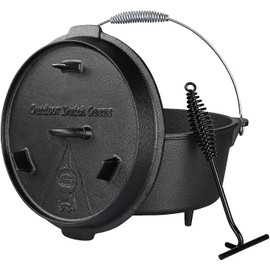 Dutch Oven, 13.2 Quart Cast Iron Dutch Oven, Pre-Seasoned Cast Iron Dutch Oven, With Lid Lifter Handle & stand, With Feet, Dual Function Lid Griddle for Cooking Camping Home BBQ