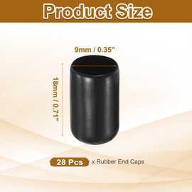 sourcing map 28Pcs Rubber End Caps, 9mm(11/32") ID 19mm(3/4") Height Round Screw Thread Protectors Flexible Screw Bolt Covers Caps for Metal Tube Rod Bolt, Black