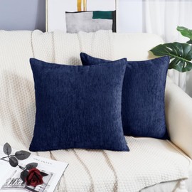 BRAWARM Chenille Throw Pillow Covers 20x20 Inches - Pack of 2 Navy Blue Chenille Pillow Covers, Solid Dyed Soft Chenille Pillow Cases for Couch Sofa Bed Home Decoration