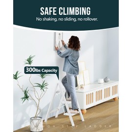 WOA WOA Step Ladder, Widen Pedals Folding Step Stool with Anti-Slip Foot, Portable Lightweight Aluminum Ladder, Household Stepladder for Kitchen, Fold Thin & Space Save, 300 lbs Load (3 Step, White)