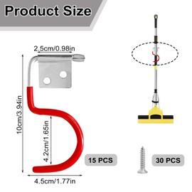 YUDAWN 15 Stück Gartengerätehalter, Besenhalter Werkzeughalter Metallhaken Rot Gartengeräte Aufhängung mit Anti-Rutsch Gummierung für Gartengeräte Garage Organizer Systeme Werkzeughalter