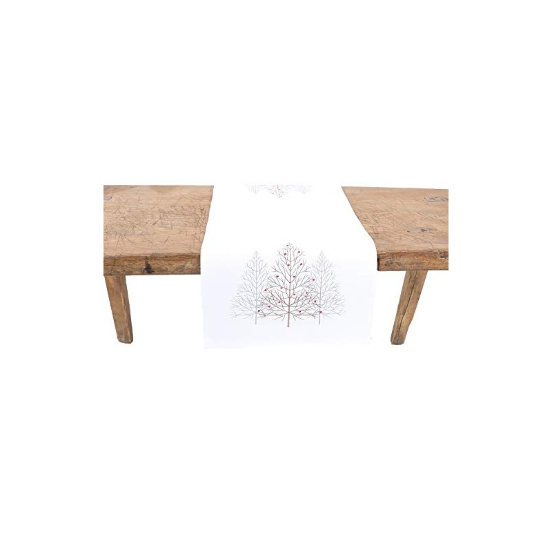 Manor Luxe Festive Trees Table Runner, 15"x90", White