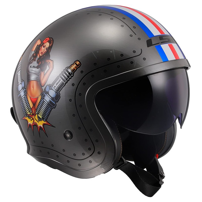 LS2 Helmets Open Face Spitfire Spark Helmet (Brushed Alloy -