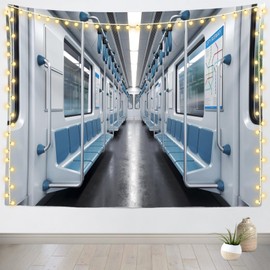 Loccor Subway Car Tapestry 60''x50'' Empty Metro Interior Seat Wall Hanging for Subway Birthday Party Decorations Kids Adults Living Room Bedroom Wall Artistic Decor