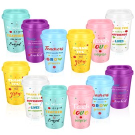 Wiwiqing 12 Pack Teacher Appreciation Gifts in Bulk, 12oz Teacher Cups with Lids Reusable Plastic Coffee Cups Tumblers Inspirational Thank You Gifts for Women, Men, Coworker, Staff, Graduation