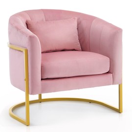 OmySalon Manicure Chair Velvet Vanity Chair, Gold Morden Metal Support w/Comfotable Armrest Pillow for Beauty Nail Salon Bedroom Living Room Office, 28.9''D x 25.9''W x 28.7''H(Pink)