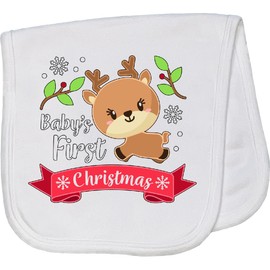 inktastic Baby's First Christmas- Cute Reindeer Baby Burp Cloth White 42f14