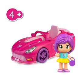 Pinypon - Let's Go! Pink Car with Boot to Store 3 Small Accessories and Mini Figure of a Pop & Swap Doll, for Boys and Girls from 3 Years, Famosa (PNY37100)