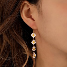 Flower Earrings for Women Sunflower Daisy Tulip Poppy Rose Flower Dangle Earrings Gold Pink White Silver Blue Black Purple Floral Earrings Summer Statement Earrings Jewelry Gift