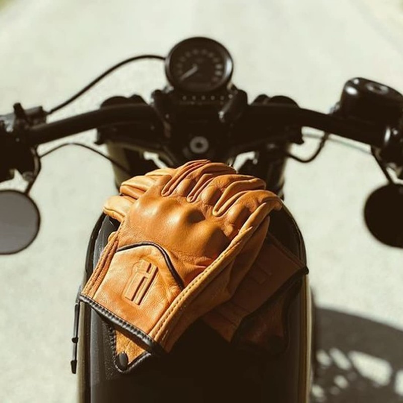 Harssidanzar Mens Full Finger Goatskin Leather Touchscreen Motorcycle Gloves GM028A,Tan,Size