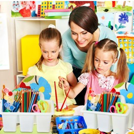 WILLBOND 12 Pcs Classroom Storage Caddies Stackable Utility Caddies with 4 Compartment Plastic Caddy with Handle Portable Storage Bins Organizers for Kids Schools Art Craft Supplies(White)