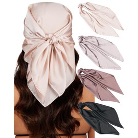 CHLINS 4 PCS 27.5 Inches Satin Head Scarf Silk Scarf for Women Lightweight Hair Bandanas Head Scarves Neck Scarf Hair Wrap (Black+Brown+Skin Color+Flesh Pink)